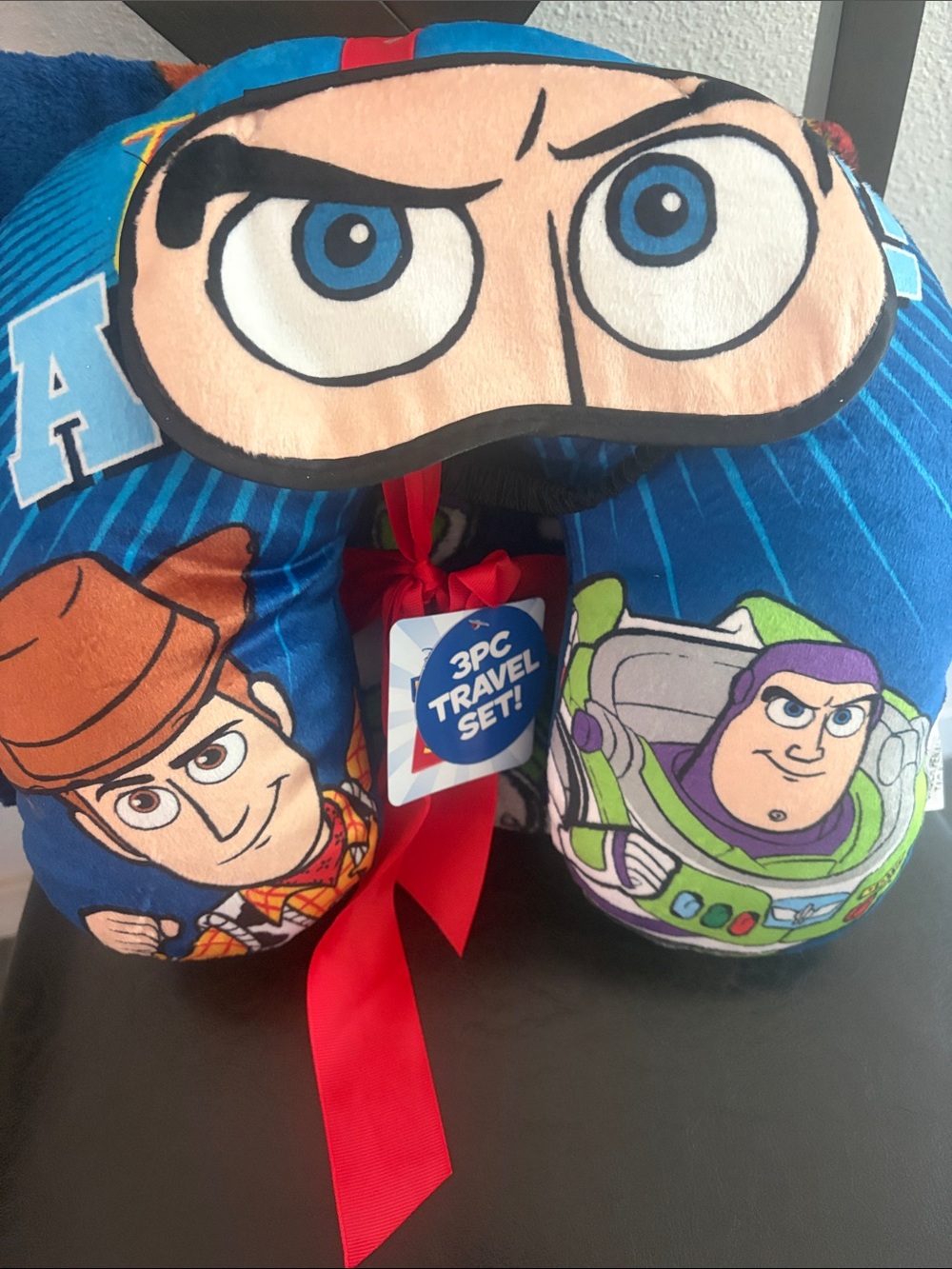 Disney Toy Story Blue Plush Travel Neck Pillow & Eye Mask Set